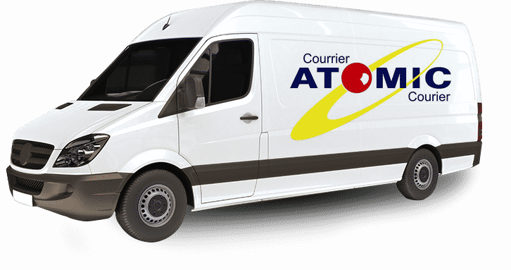 Camion de livraison Courrier Atomic avec logo
